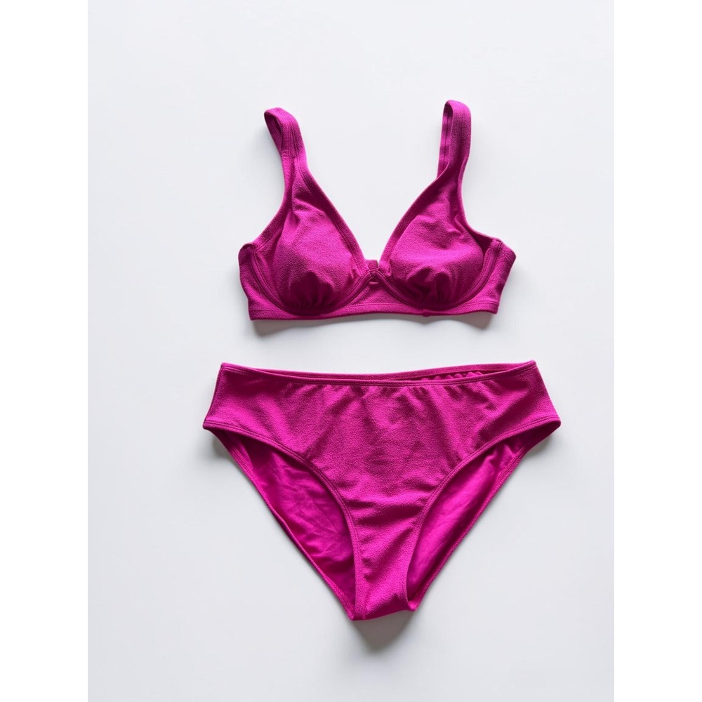 Shade &‎ Shore Magenta Textured Underwire Bikini Top 36D & High Waist Bottoms L
